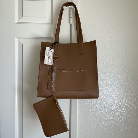 Faux Leather Cognac Brown Studded Tote - Picture 2 of 7